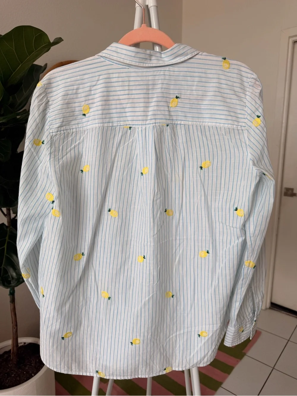 LOFT White Top with Light Blue Stripe